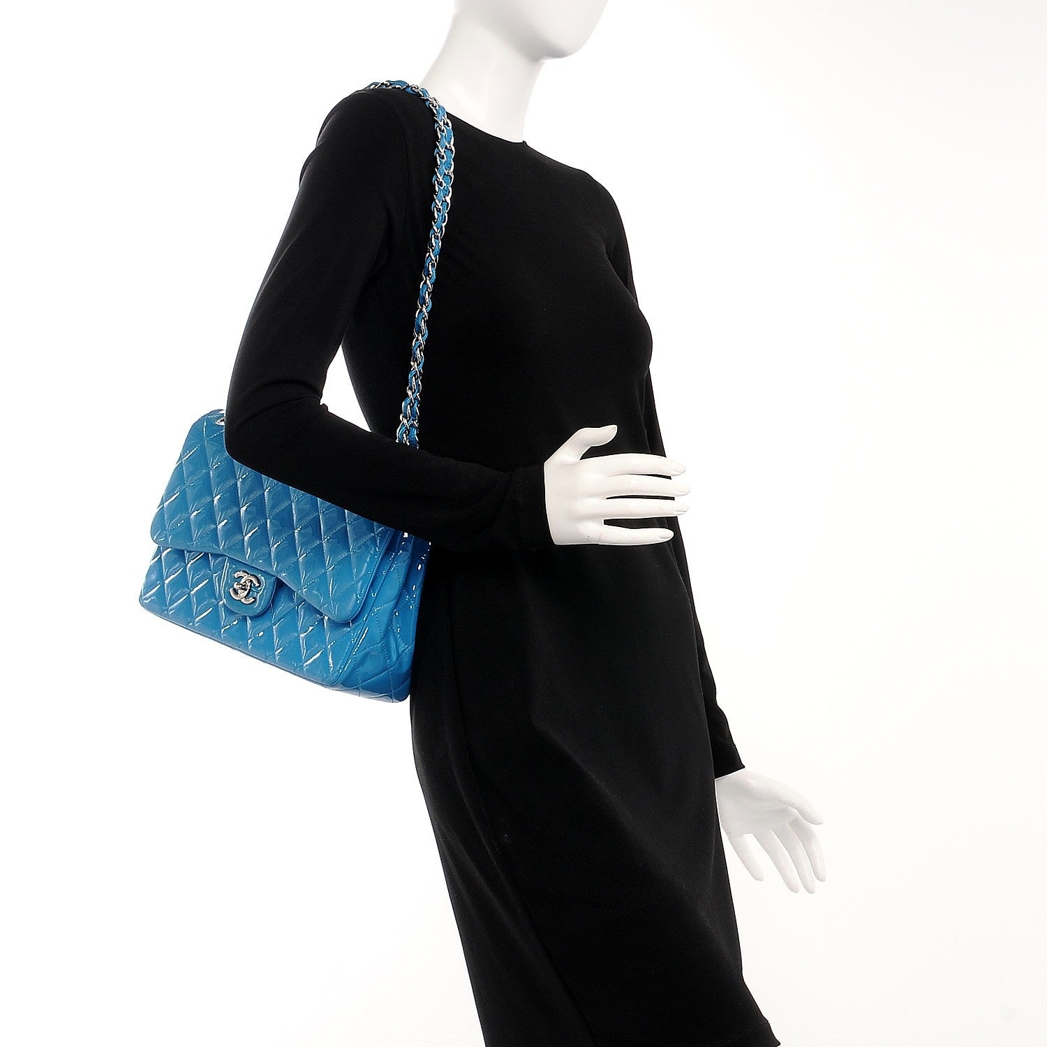 Chanel Patent Calfskin Quilted Jumbo Double Flap Turquoise 2 of 10