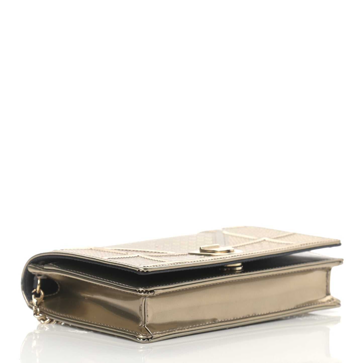 Metallic Patent Micro-Cannage Diorama Wallet on Chain Pouch Gold