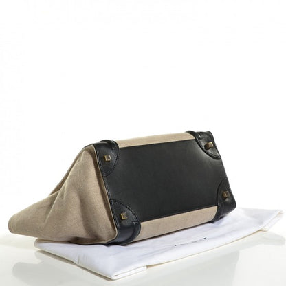 Celine Smooth Calfskin Linen Mini Tri-Color Luggage Black Khaki Navy 4 of 14