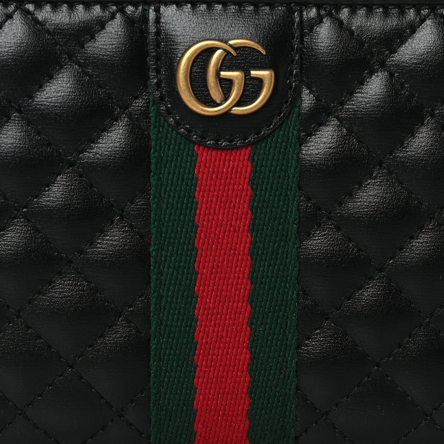 Calfskin Web Trapuntata GG Zip Around Wallet Black