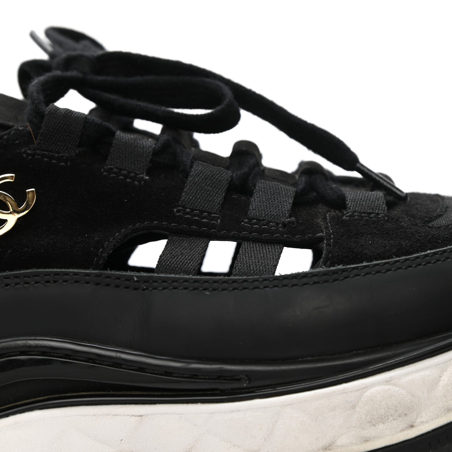 Fabric Calfskin Suede CC Sneakers 37.5 Black