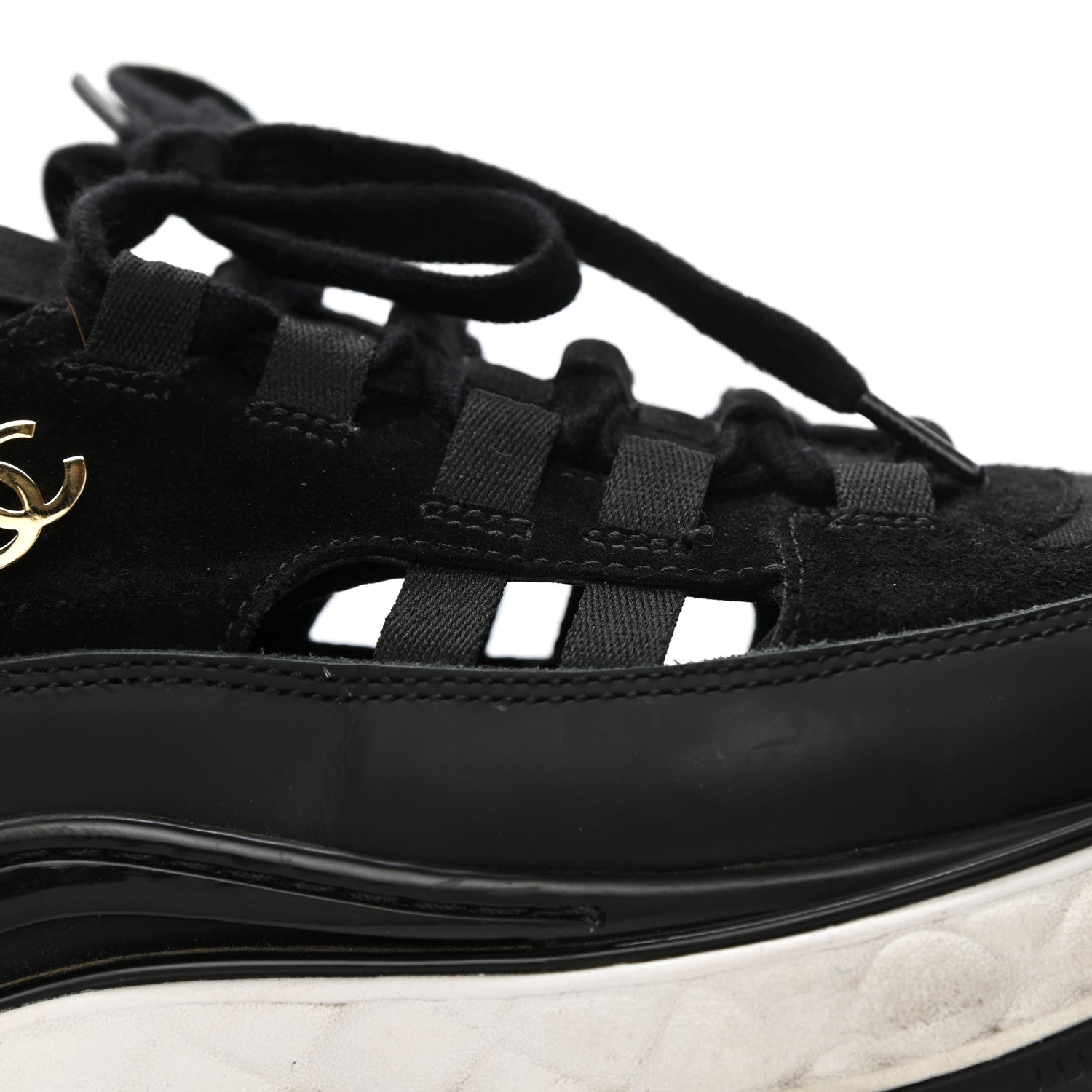 Chanel Fabric Calfskin Suede CC Sneakers 37.5 Black 9 of 13