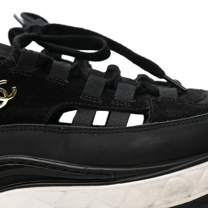 Chanel Fabric Calfskin Suede CC Sneakers 37.5 Black 9 of 13