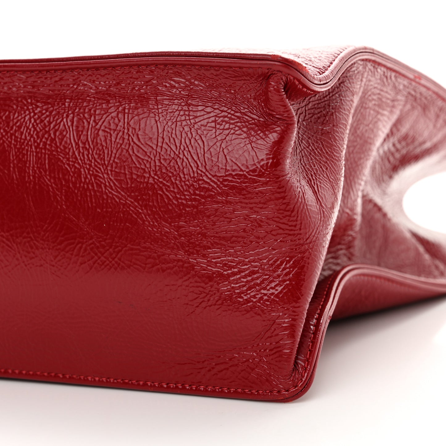 Shiny Aged Calfskin Shopping Bag Red