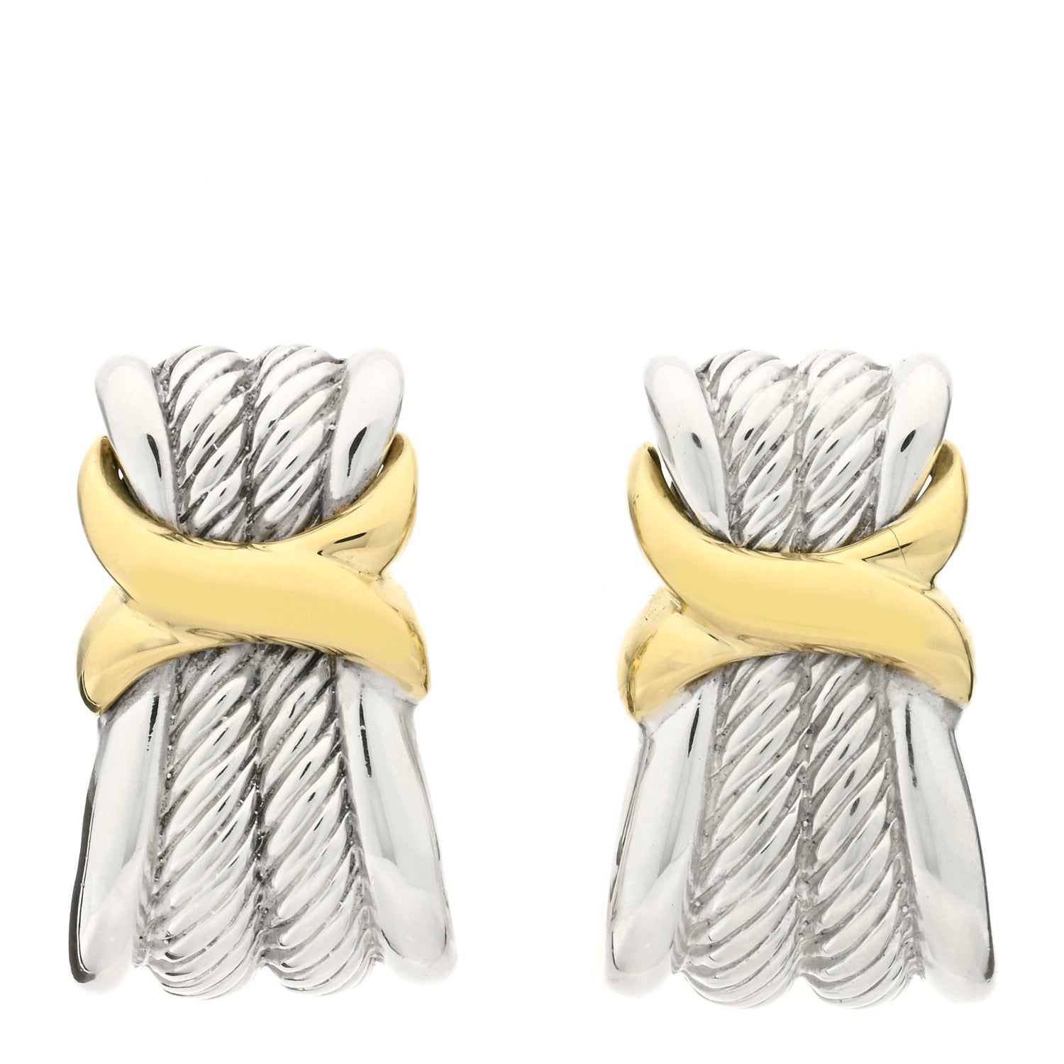 David Yurman Sterling Silver 14K Yellow Gold Classic Wheat Earrings 1 of 4