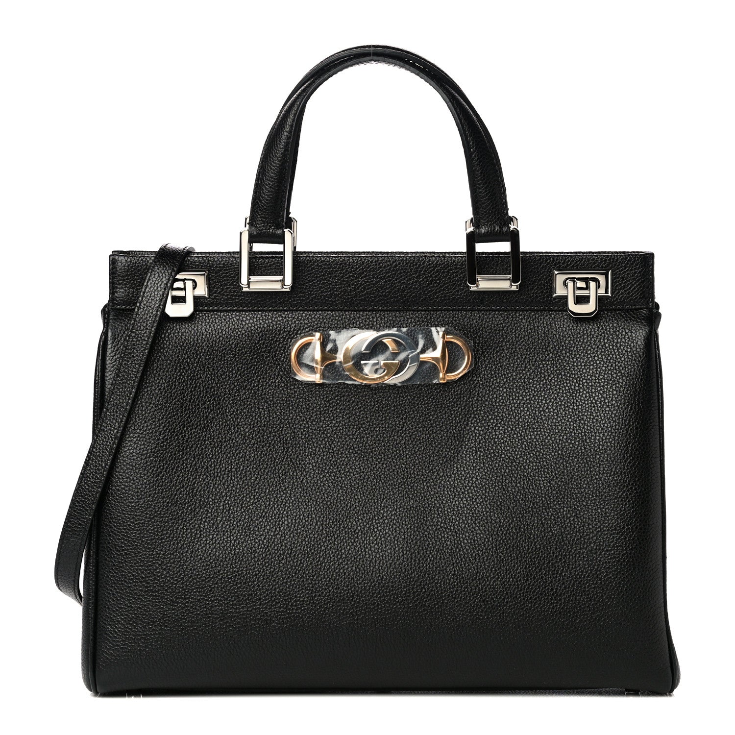 Gucci Grainy Calfskin Medium Zumi Top Handle Bag Black 1 of 12