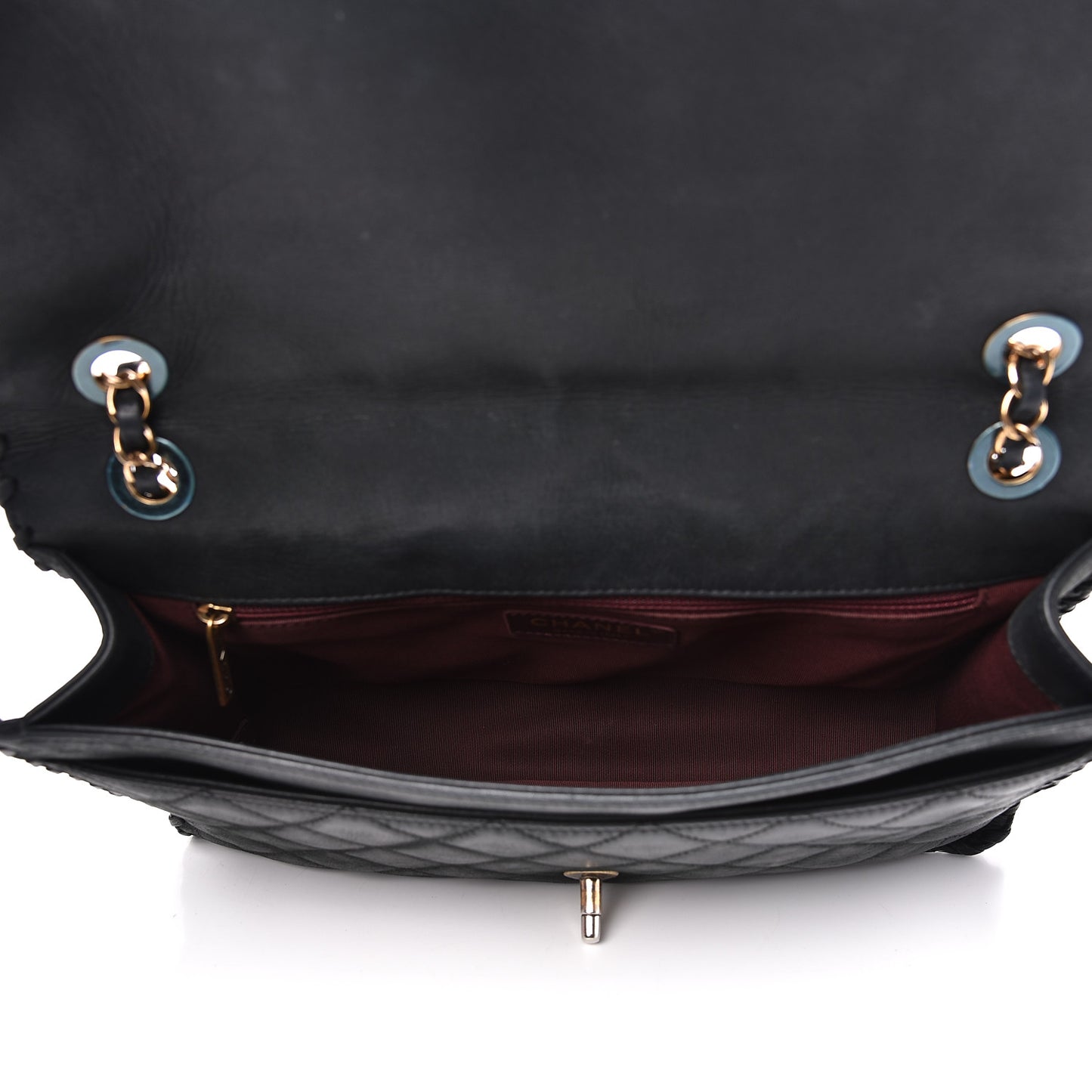 Suede Calfskin Jumbo Happy Stitch Flap Black