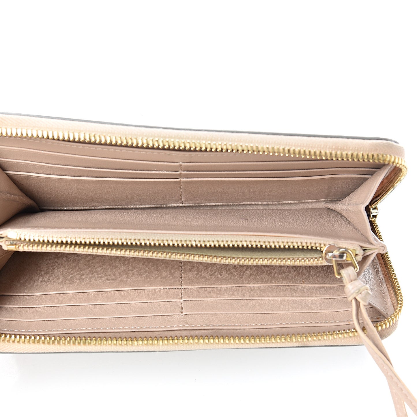 Metallic Calfskin Zip Around Wallet Gold
