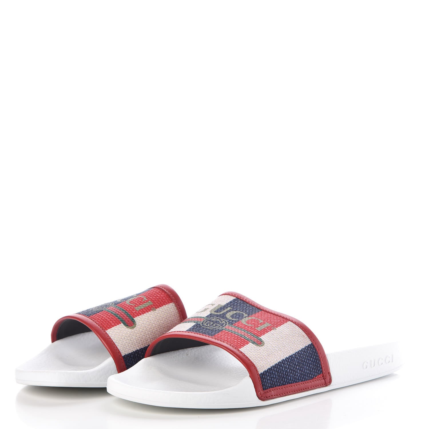 Gucci Canvas Sylvie Stripe Logo Pursuit Slide Sandals 40 Mystic White Hibiscus Red Maritime 3 of 7
