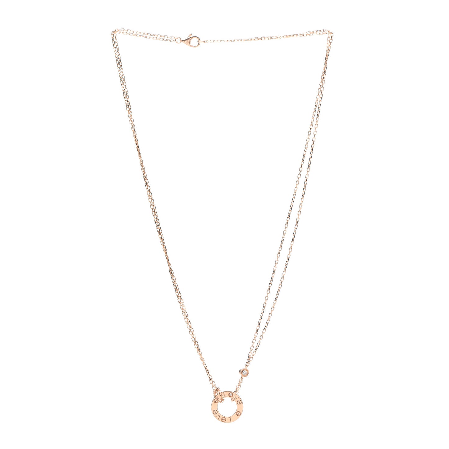 18K Pink Gold 2 Diamond LOVE Necklace