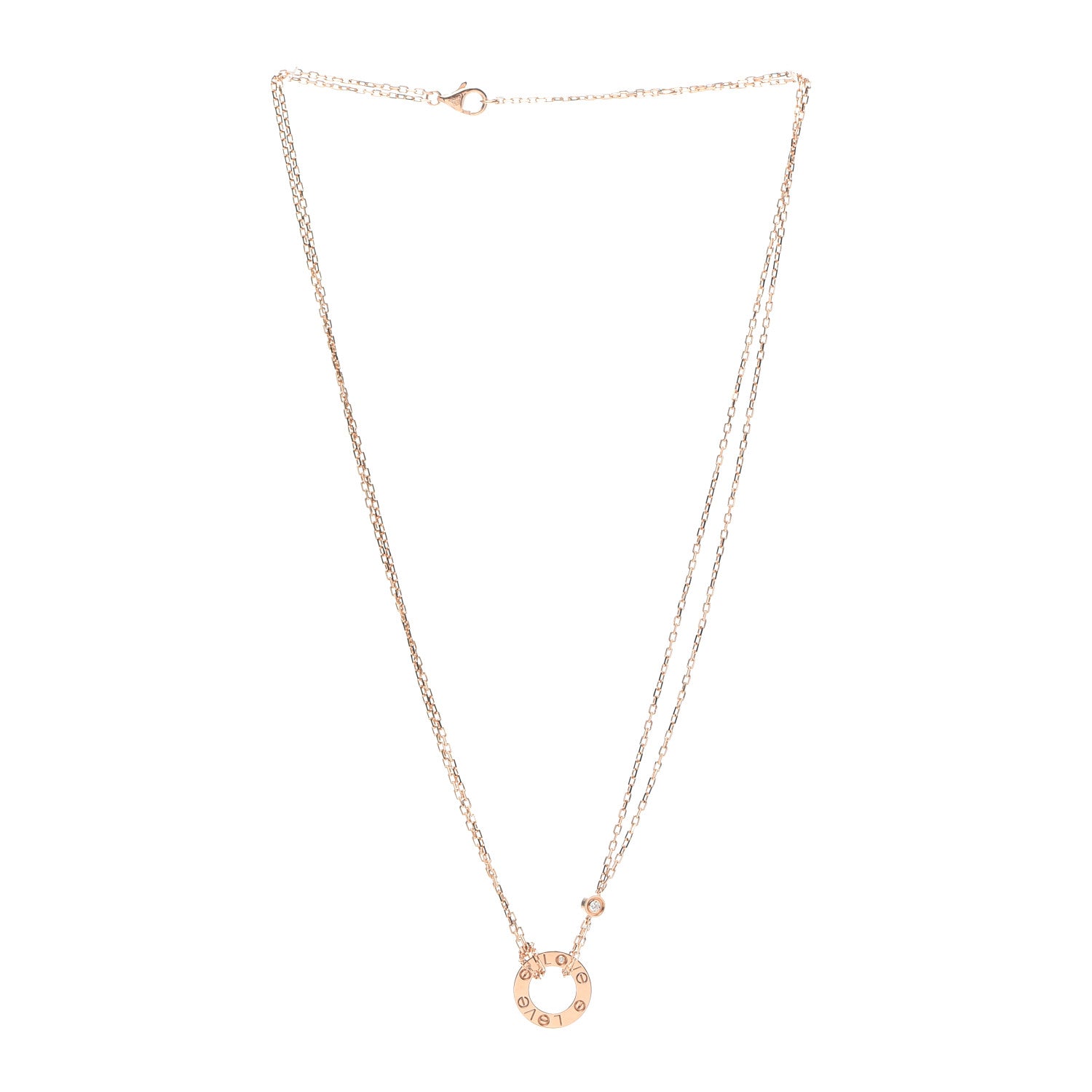 Cartier 18K Pink Gold 2 Diamond LOVE Necklace 3 of 6