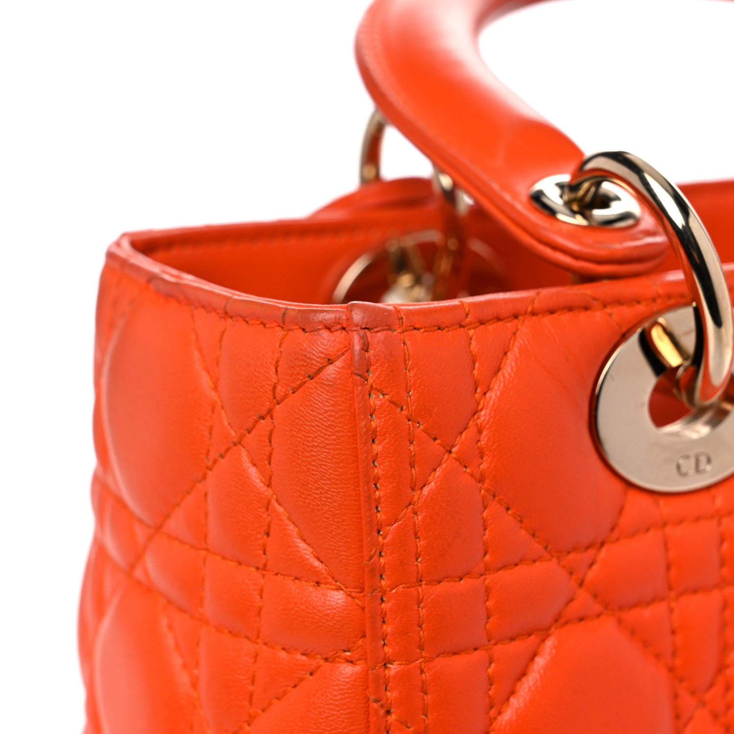 Christian Dior Lambskin Cannage Medium Lady Dior Orange 20 of 25