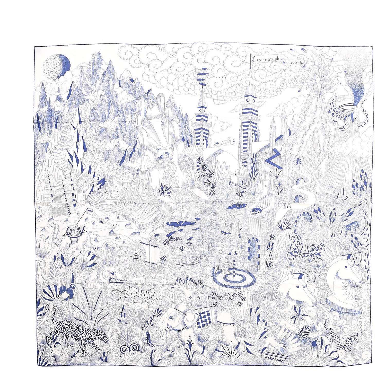 Hermes Cashmere Silk Cosmographia Universalis Shawl 140 White Encre 1 of 8