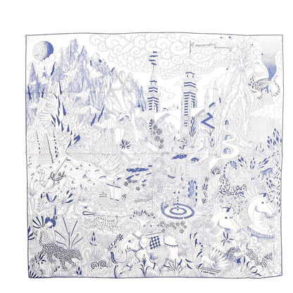 Hermes Cashmere Silk Cosmographia Universalis Shawl 140 White Encre 1 of 8