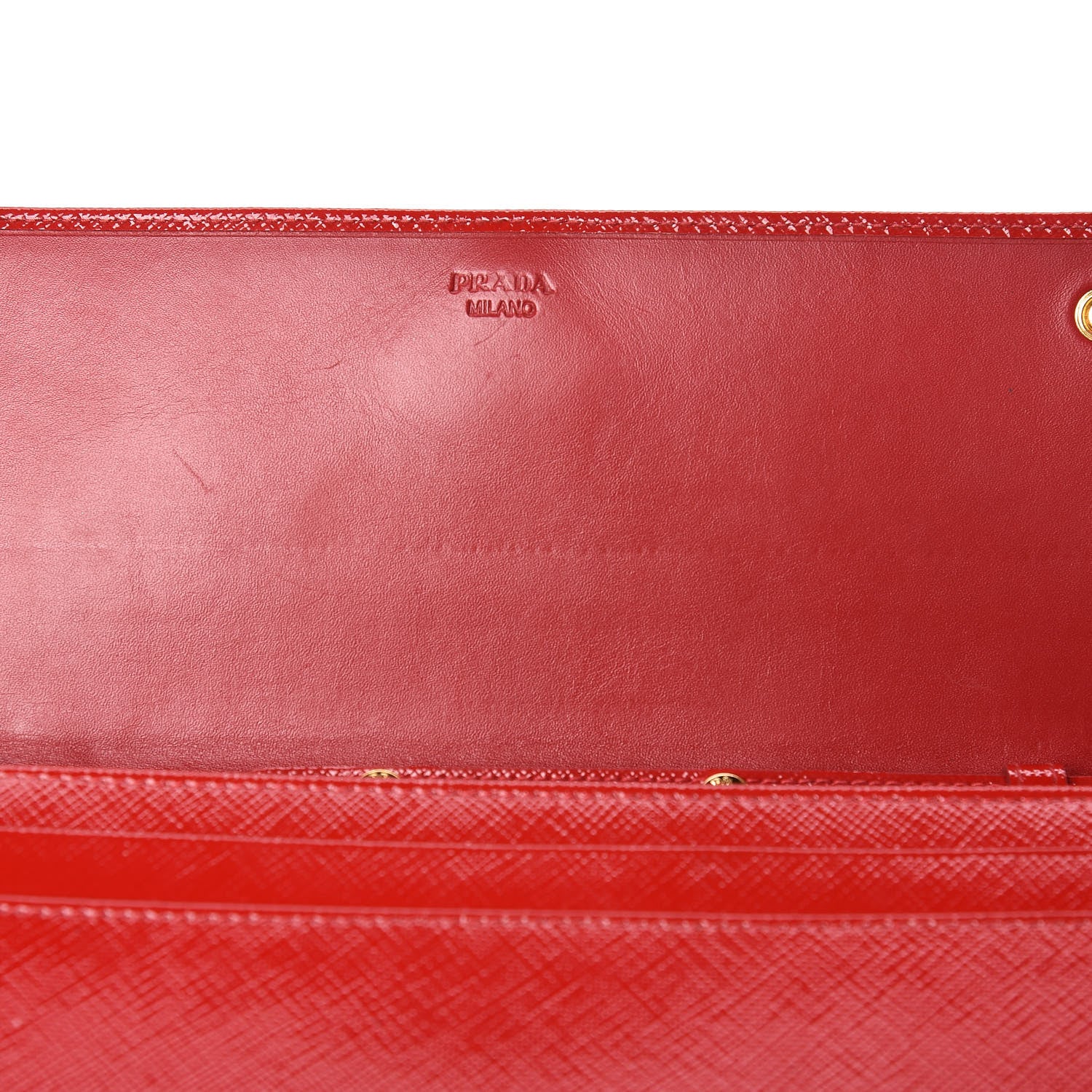 Prada Saffiano Vernice Metal Oro Chain Wallet Rosso 8 of 13
