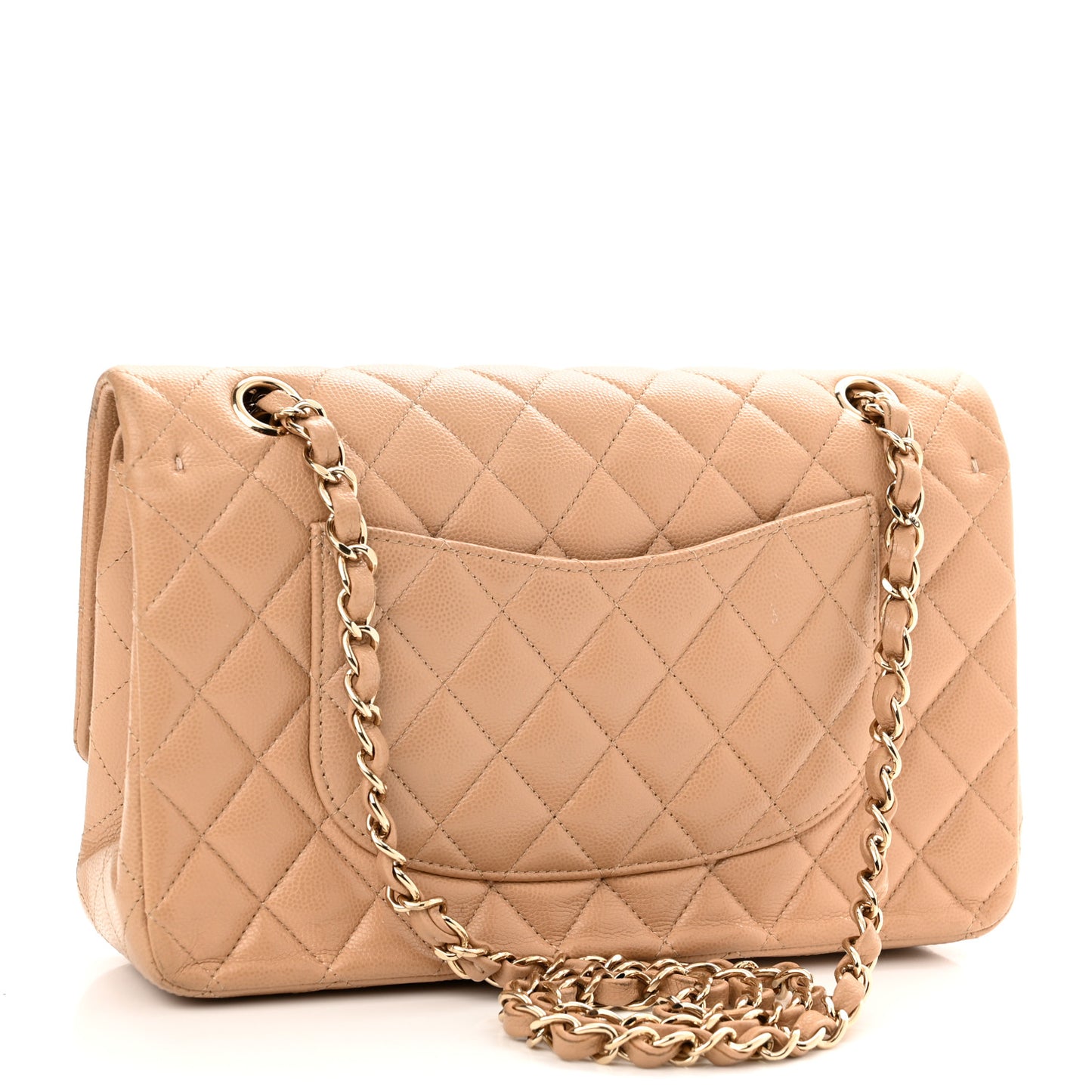 Caviar Quilted Medium Double Flap Beige