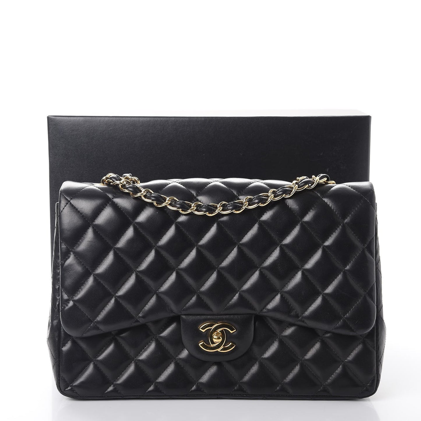Lambskin Quilted Jumbo Single Flap Black