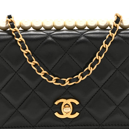 Chanel Shiny Lambskin Quilted CC Turnlock Chic Pearl Wallet on Chain WOC  Black 9 of 11