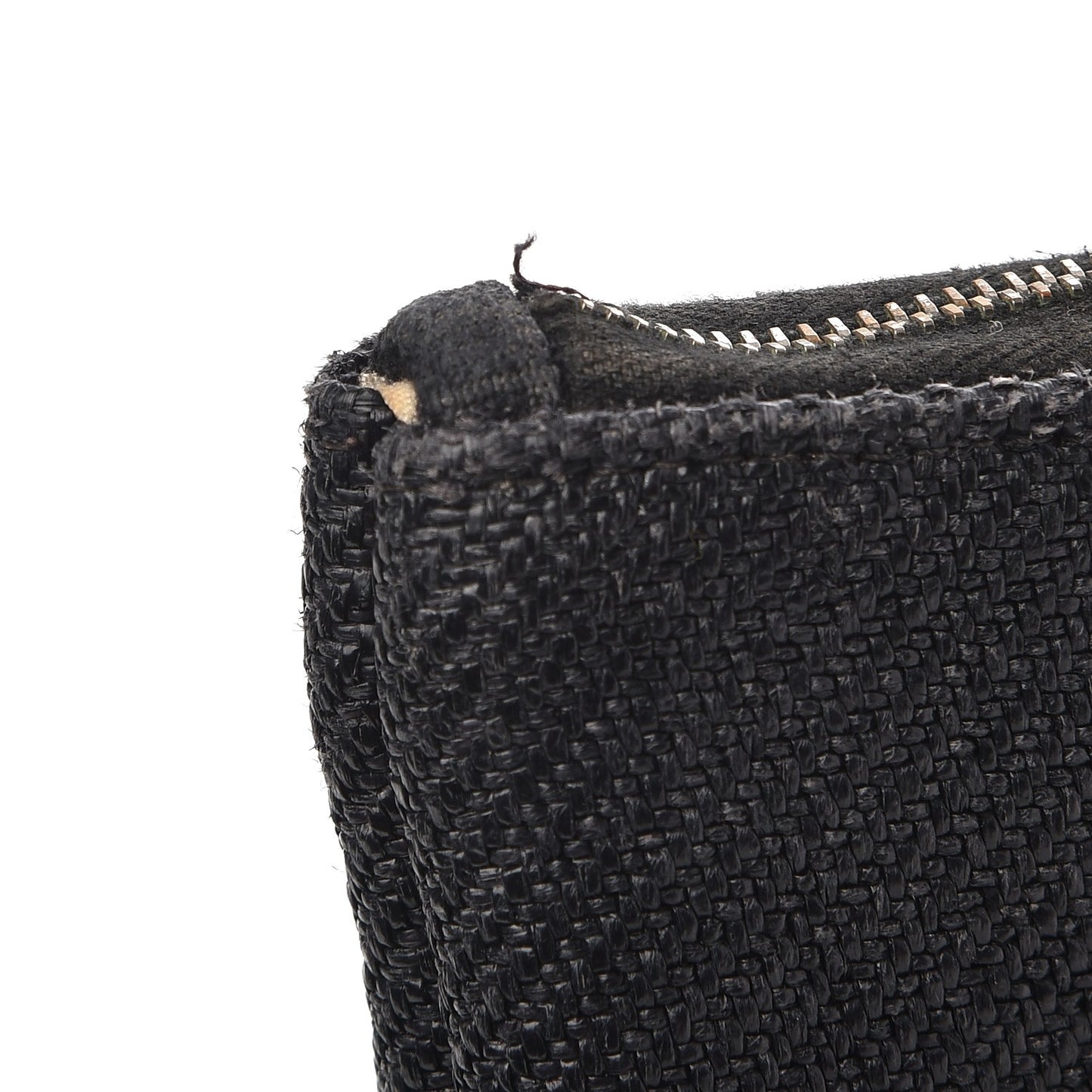 Woven Straw Raffia Small Deauville Pouch Dark Grey