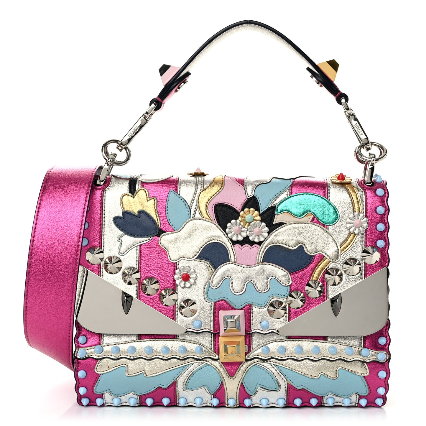 Metallic Calfskin Wonder Monster Kan I Shoulder Bag Pink Silver