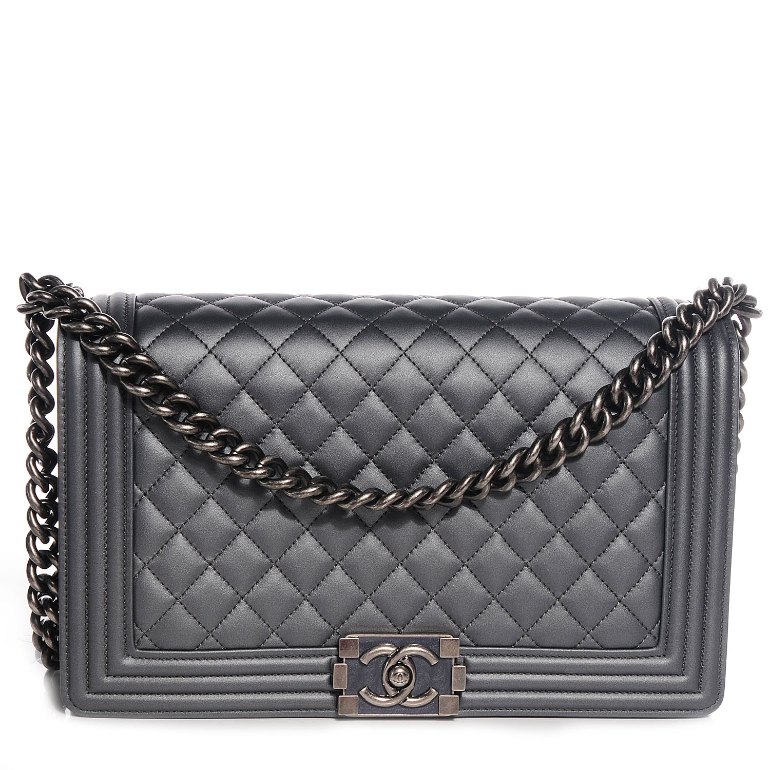 Chanel Metallic Calfskin Quilted Medium Boy Flap Dark Silver 1 of 9