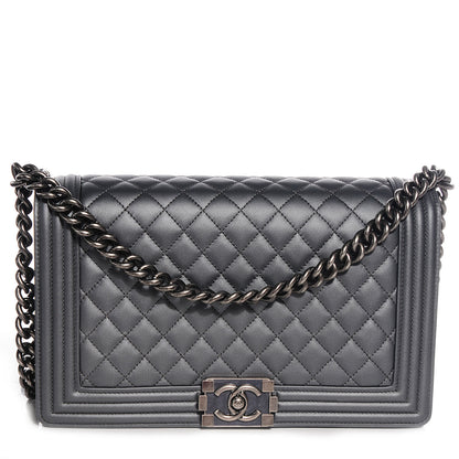 Chanel Metallic Calfskin Quilted Medium Boy Flap Dark Silver 1 of 9