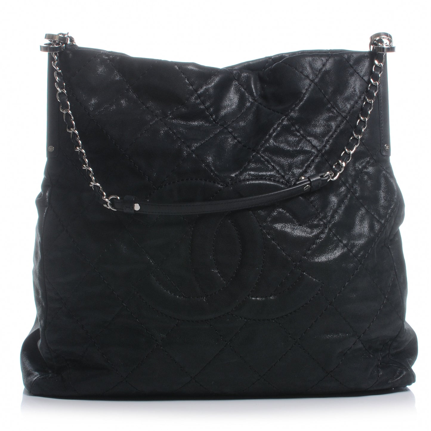 Iridescent Calfskin Large Sea Hit North South Tote Black