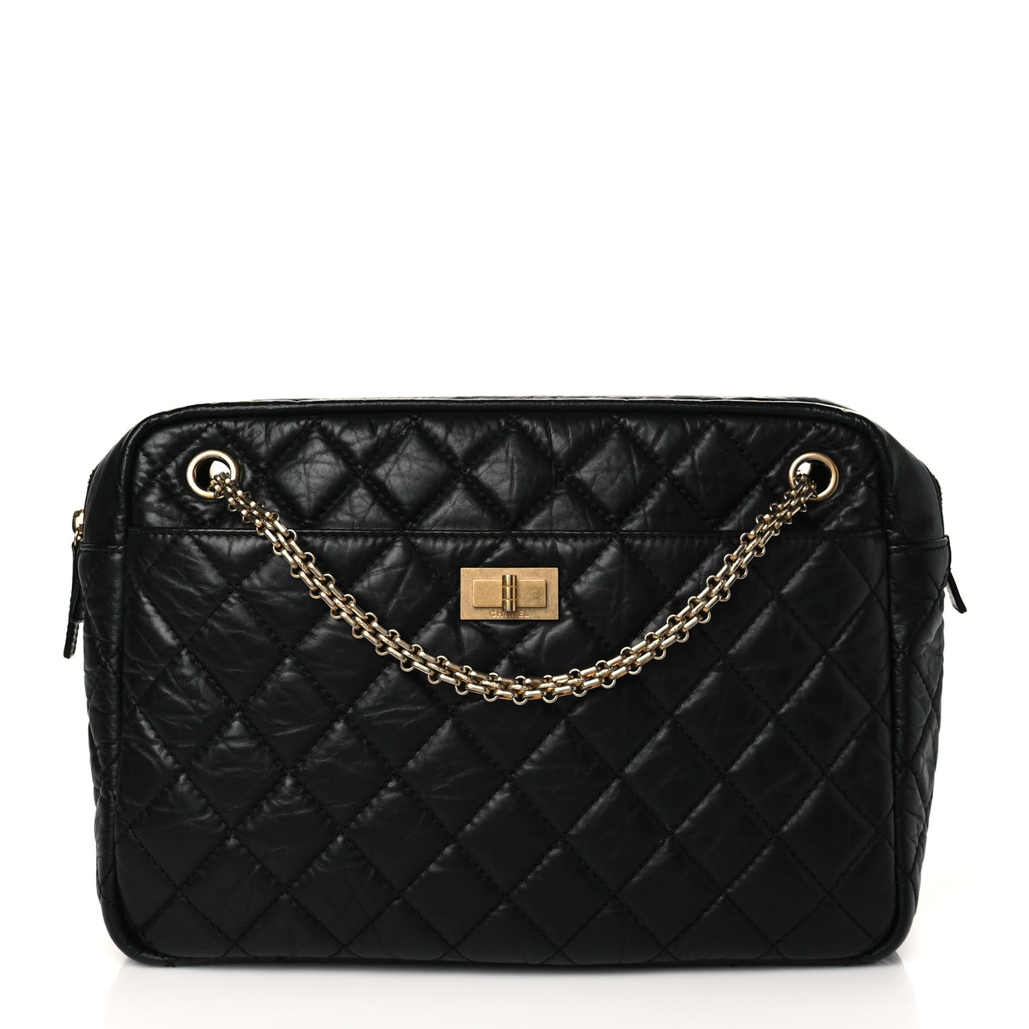 Aged Calfskin Quilted Large Reissue Camera Case Black