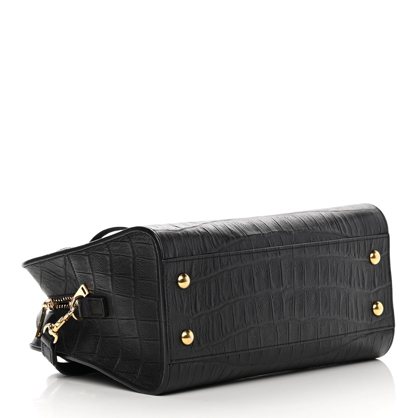 Calfskin Crocodile Embossed Monogram Baby Cabas Black
