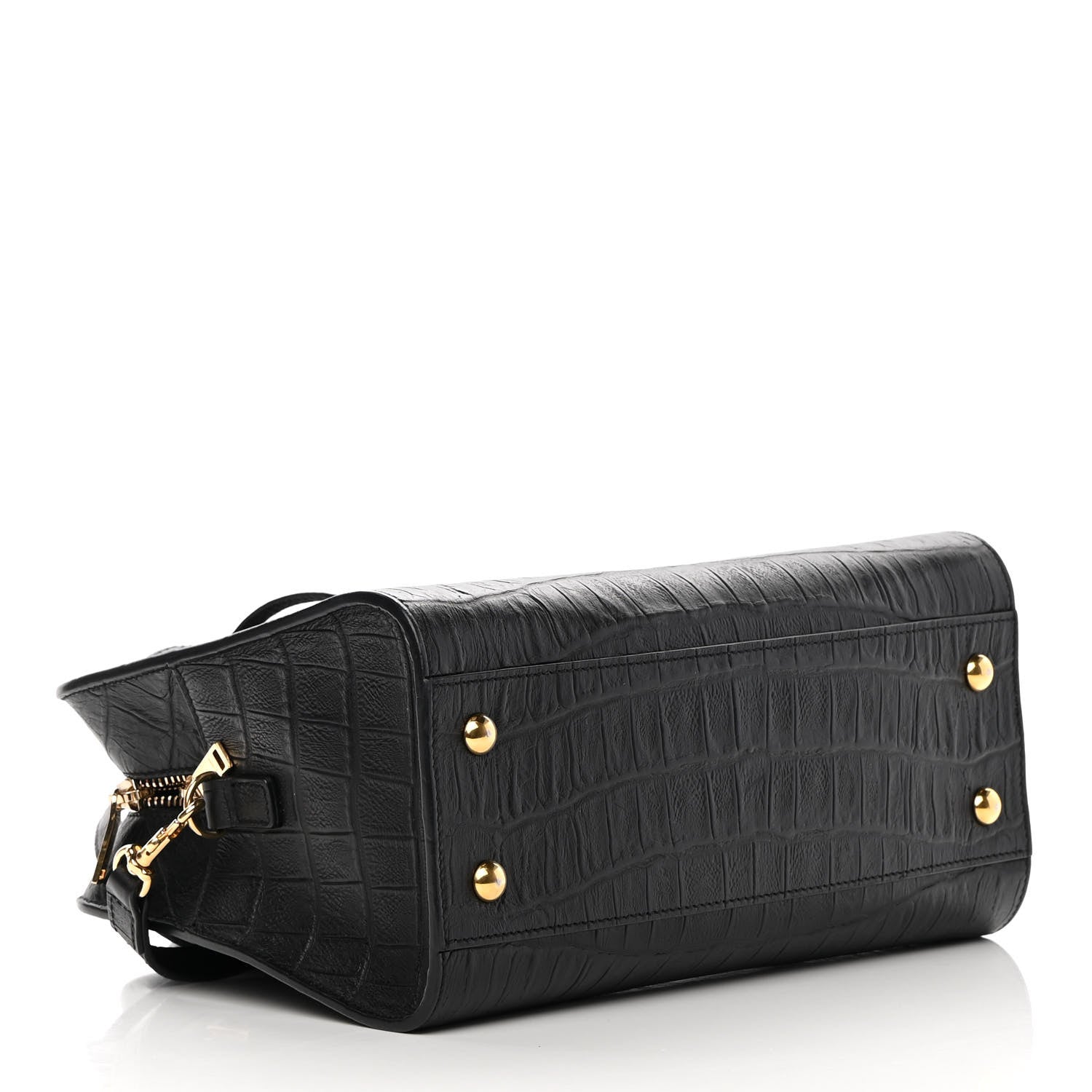 Saint Laurent Calfskin Crocodile Embossed Monogram Baby Cabas Black 3 of 11
