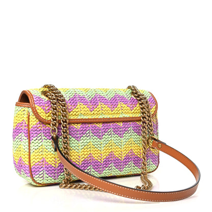 Gucci Calfskin Raffia Woven Small GG Marmont Shoulder Bag Multicolor 3 of 10