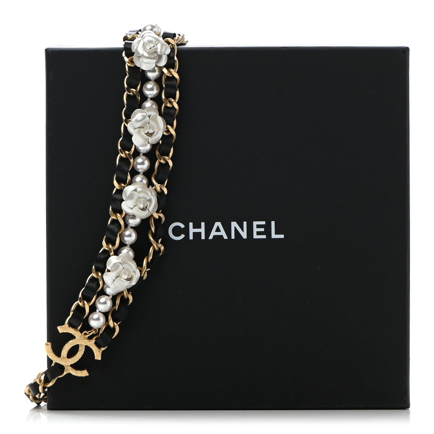 Chanel Calfskin Pearl Chain 90's Camellia CC Choker Necklace Gold Black 7 of 7