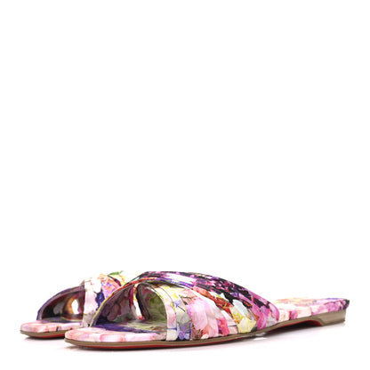 Christian Louboutin Crepe Satin Celebration Print Nicol Is Back Flat Sandals 39  Multicolor 4 of 10