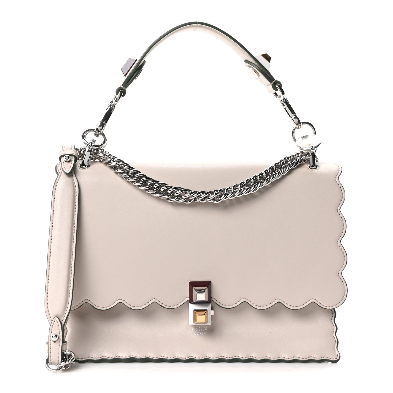 Fendi Vitello Liberty Scalloped Studded Kan I Shoulder Bag Grigio Polvere 1 of 10