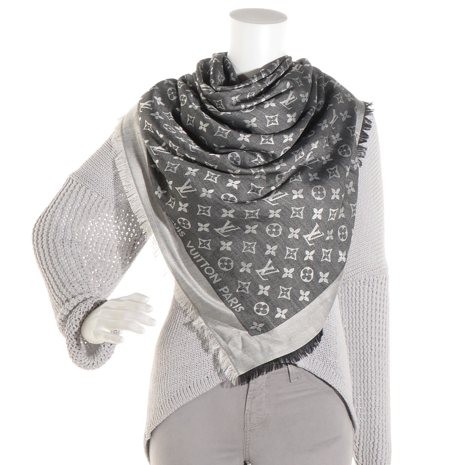 Louis Vuitton Wool Silk Monogram Denim Shawl Black 2 of 4