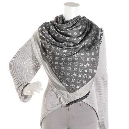Louis Vuitton Wool Silk Monogram Denim Shawl Black 2 of 4