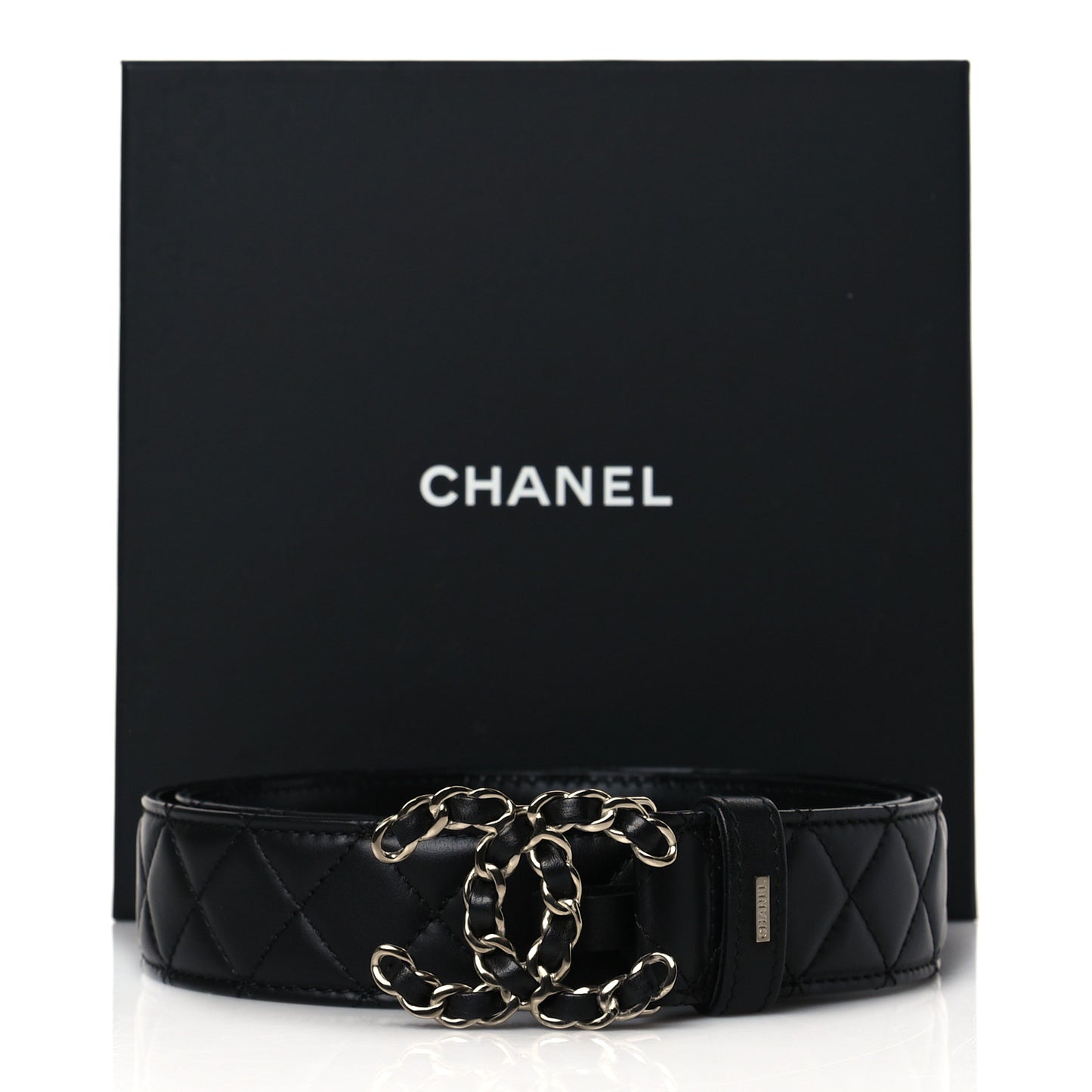 Lambskin Quilted CC Chain Belt 75 30 Black