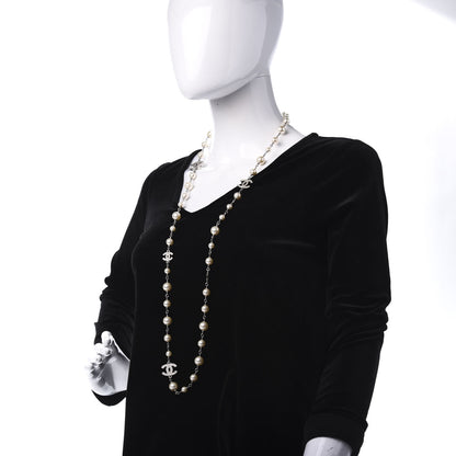 Chanel Crystal Pearl CC Long Necklace Silver 2 of 7