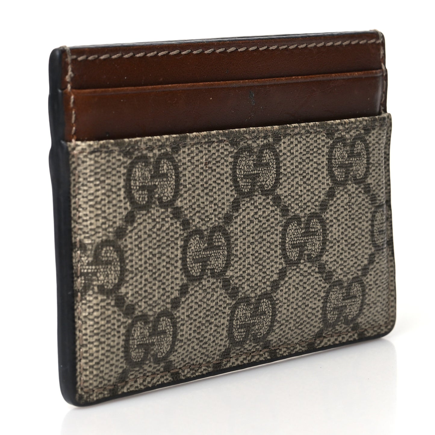 GG Supreme Monogram Calfskin Card Holder Beige Ebony Cuir