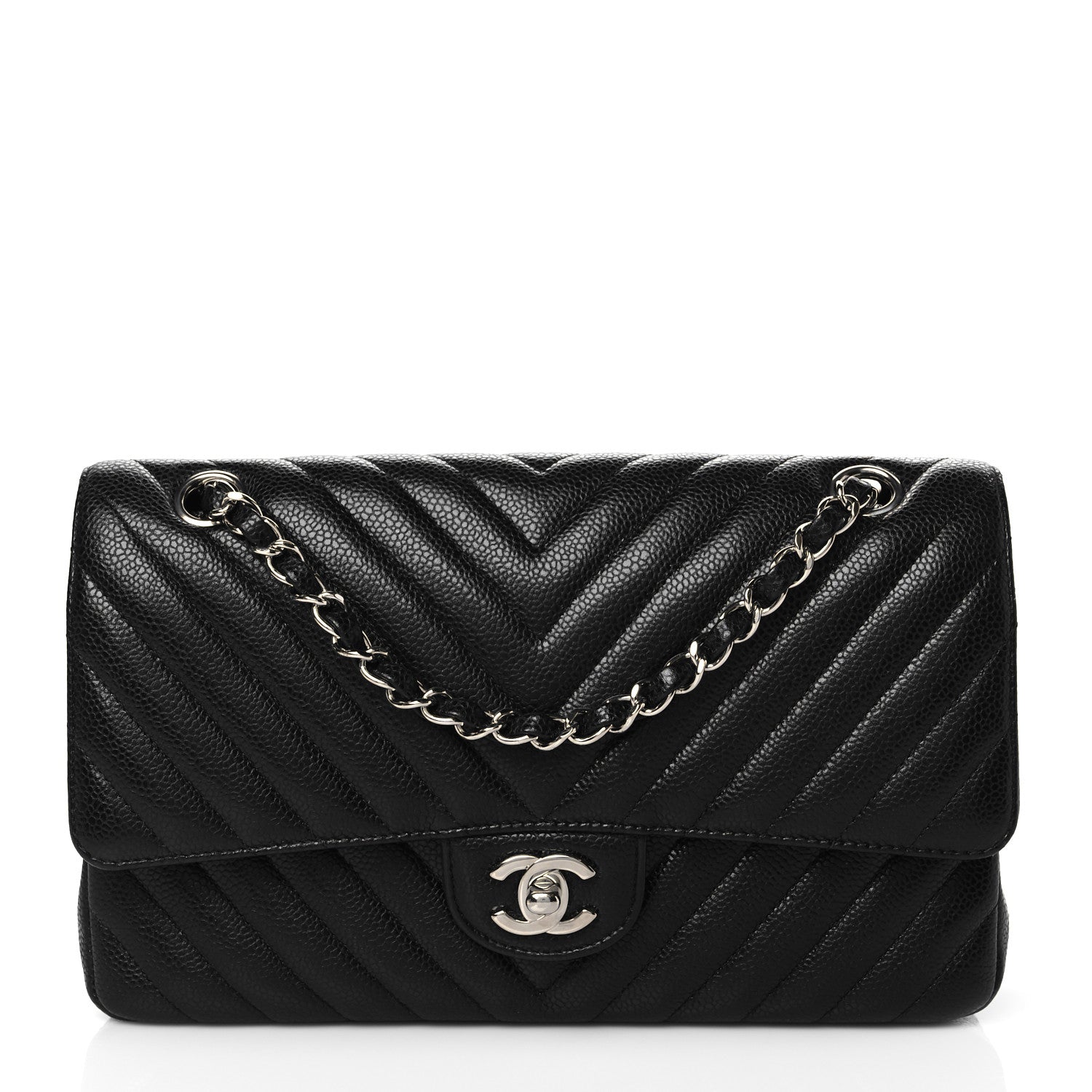 Chanel Caviar Chevron Quilted Medium Double Flap Black 1 of 10