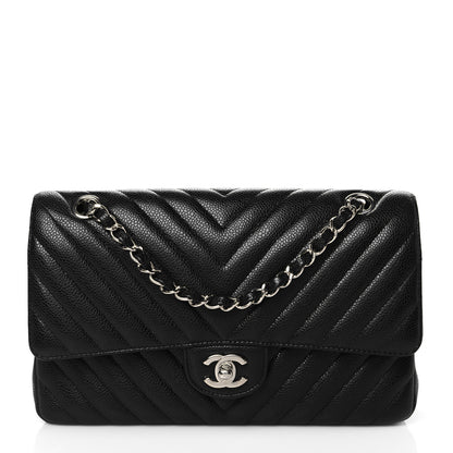Chanel Caviar Chevron Quilted Medium Double Flap Black 1 of 10