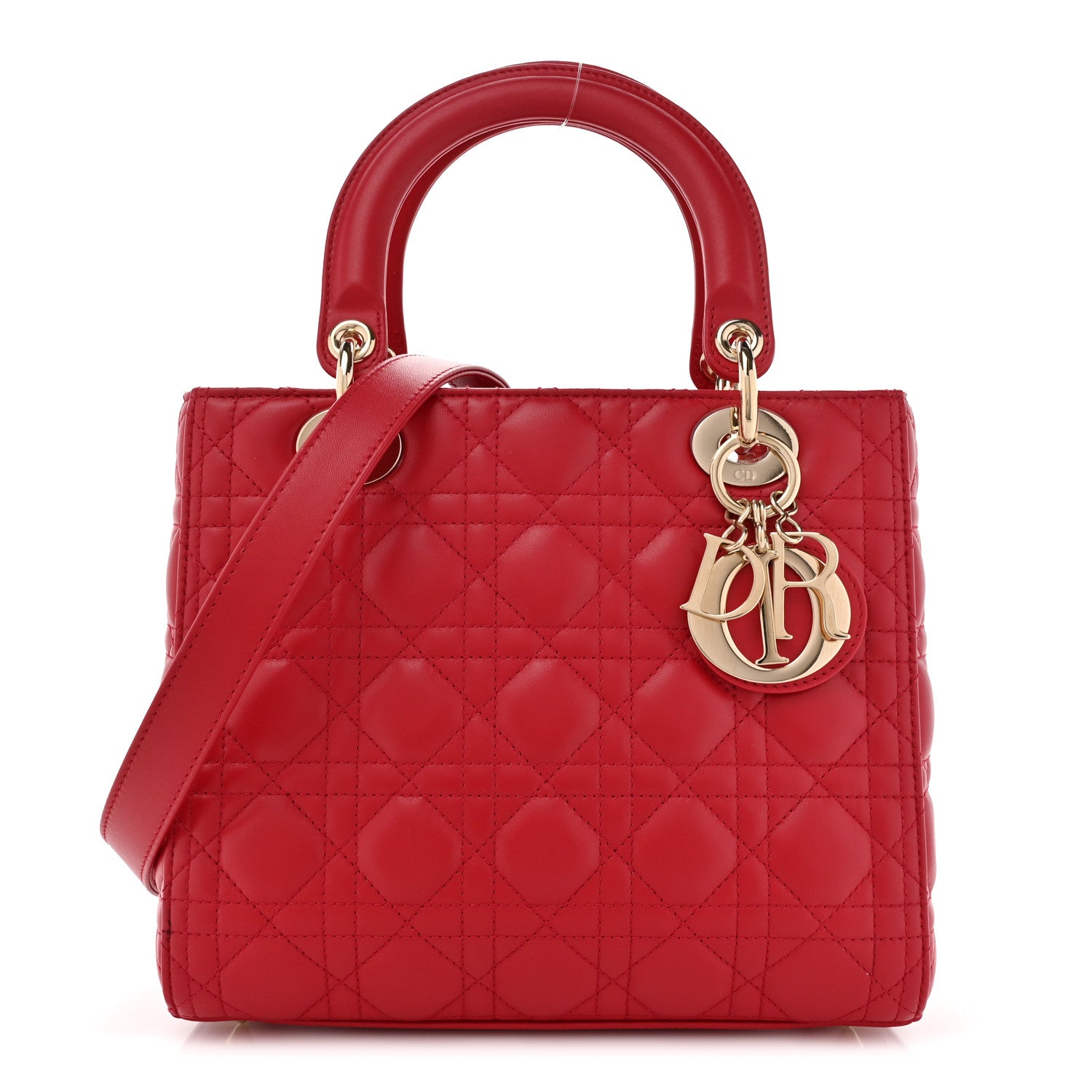 Christian Dior Lambskin Cannage Medium Lady Dior Red 1 of 12