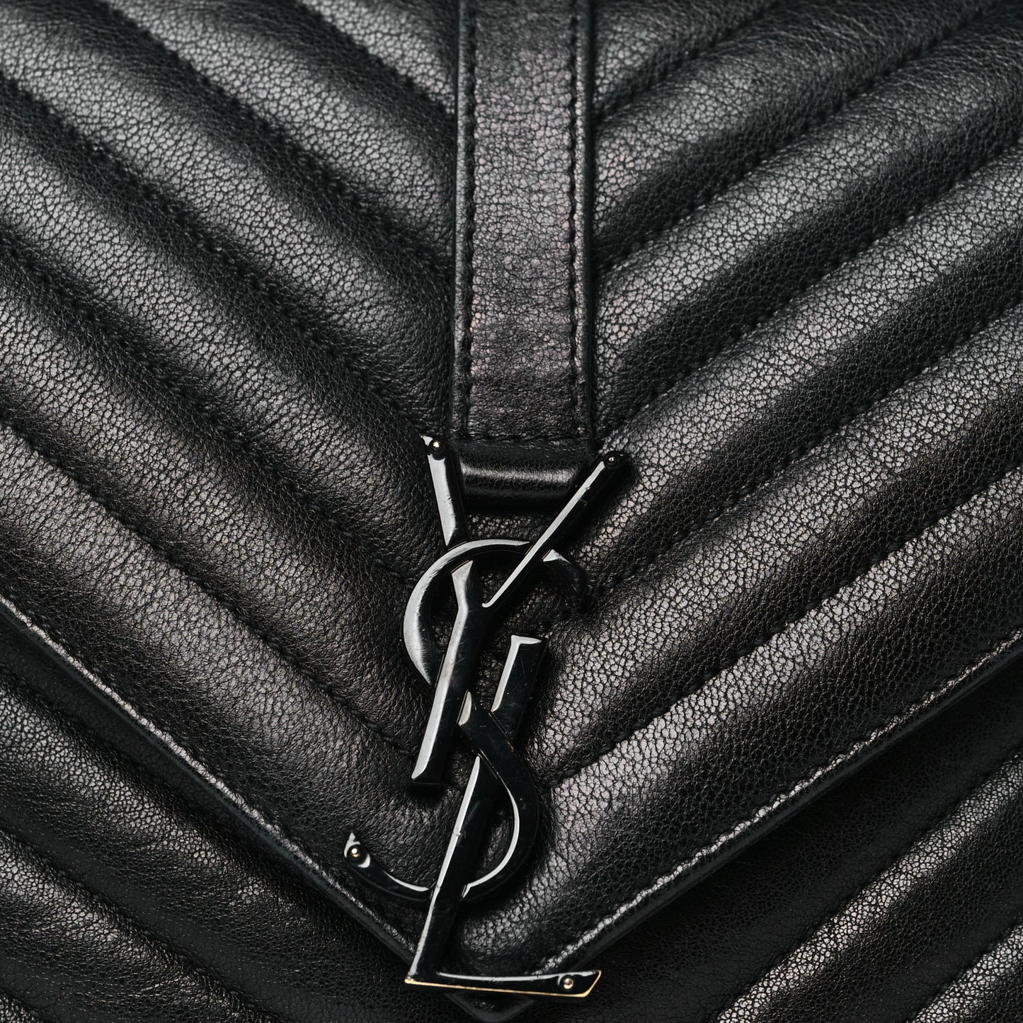 Sheepskin Matelasse Chevron Monogram Monochrome Medium College Bag Black