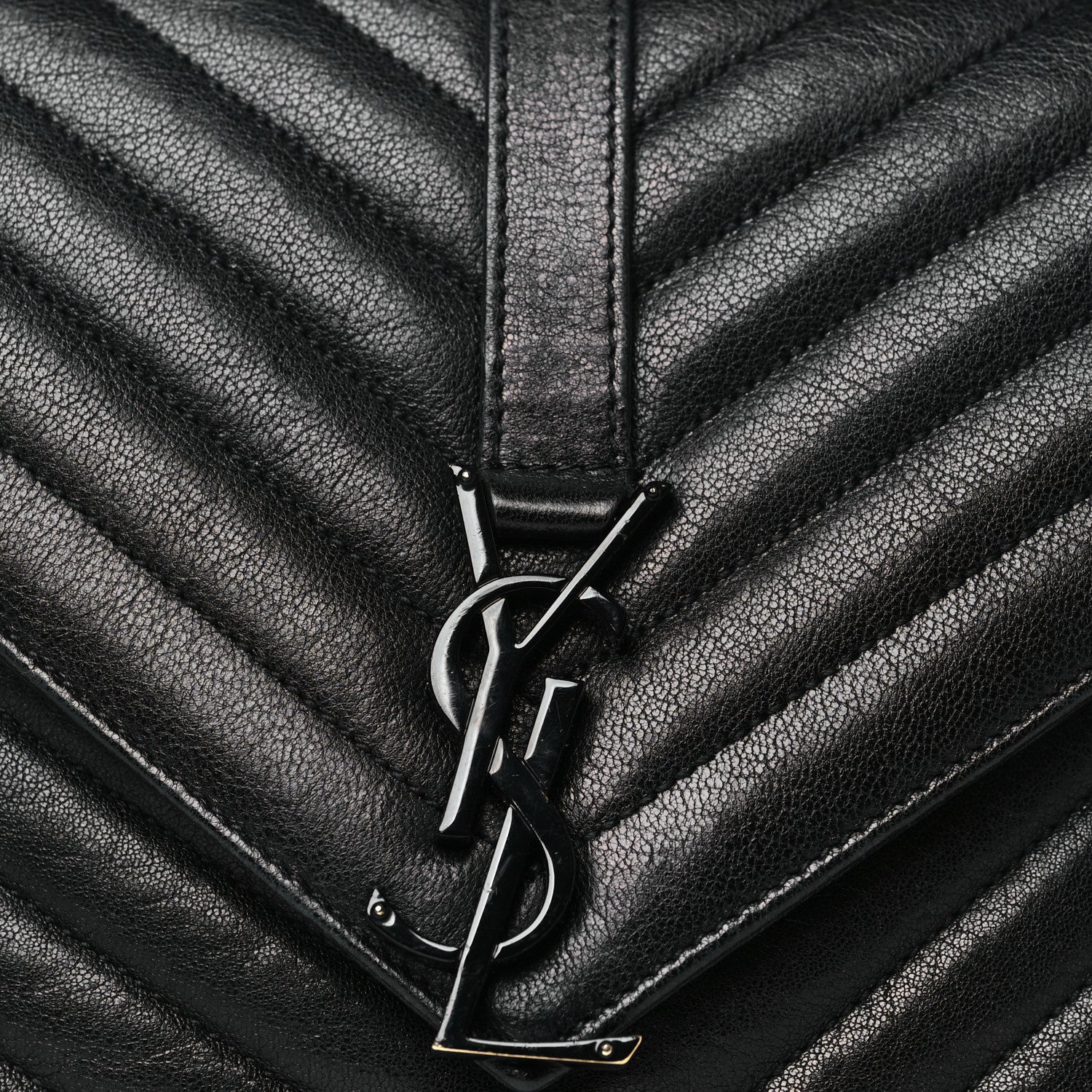 Saint Laurent Sheepskin Matelasse Chevron Monogram Monochrome Medium College Bag Black 8 of 11
