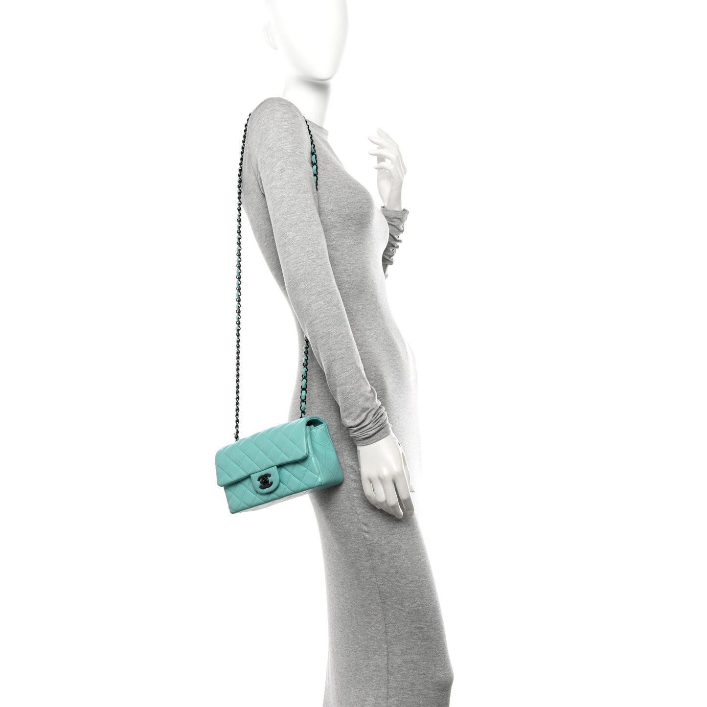 Lambskin Quilted Mini Rectangular Flap Turquoise