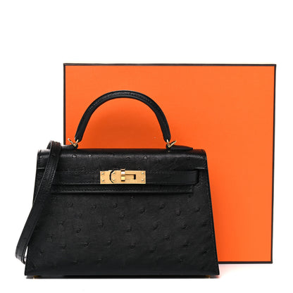 Hermes Ostrich Kelly Sellier Mini 20 Black 13 of 13