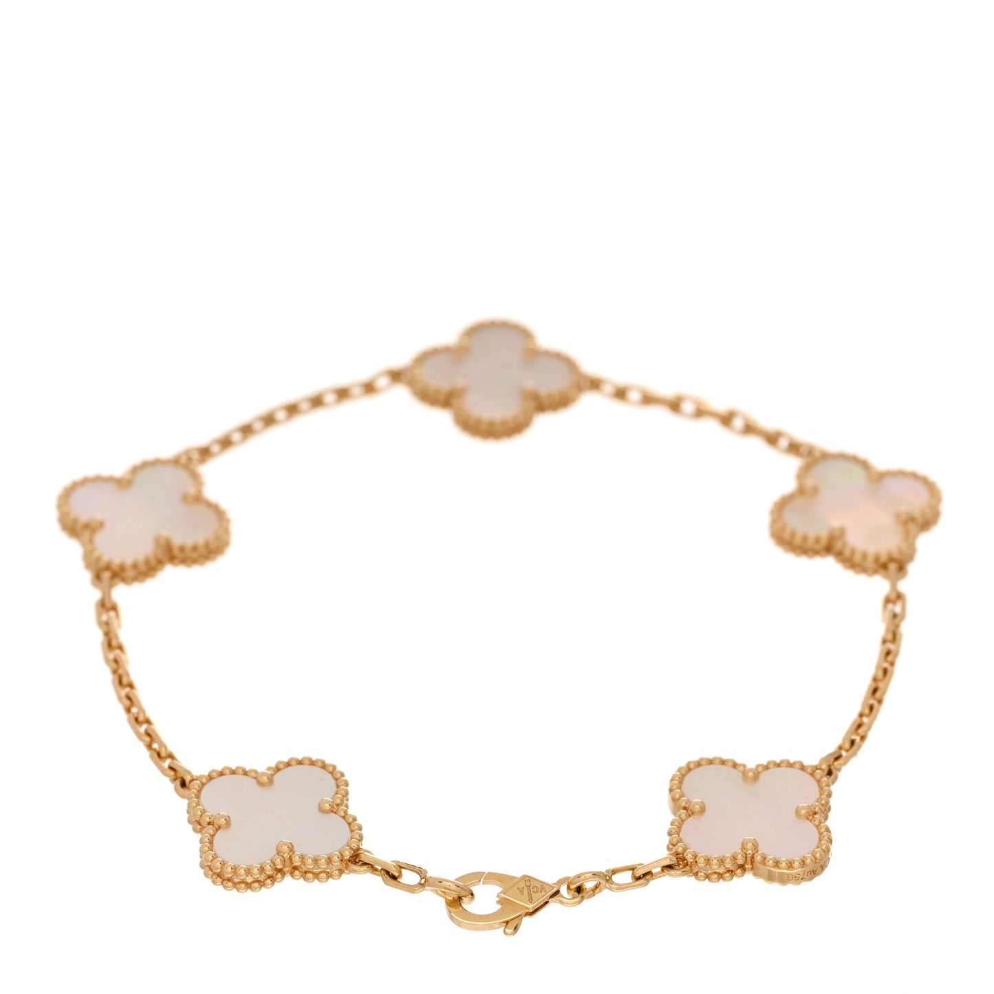18K Yellow Gold Mother of Pearl 5 Motifs Vintage Alhambra Bracelet