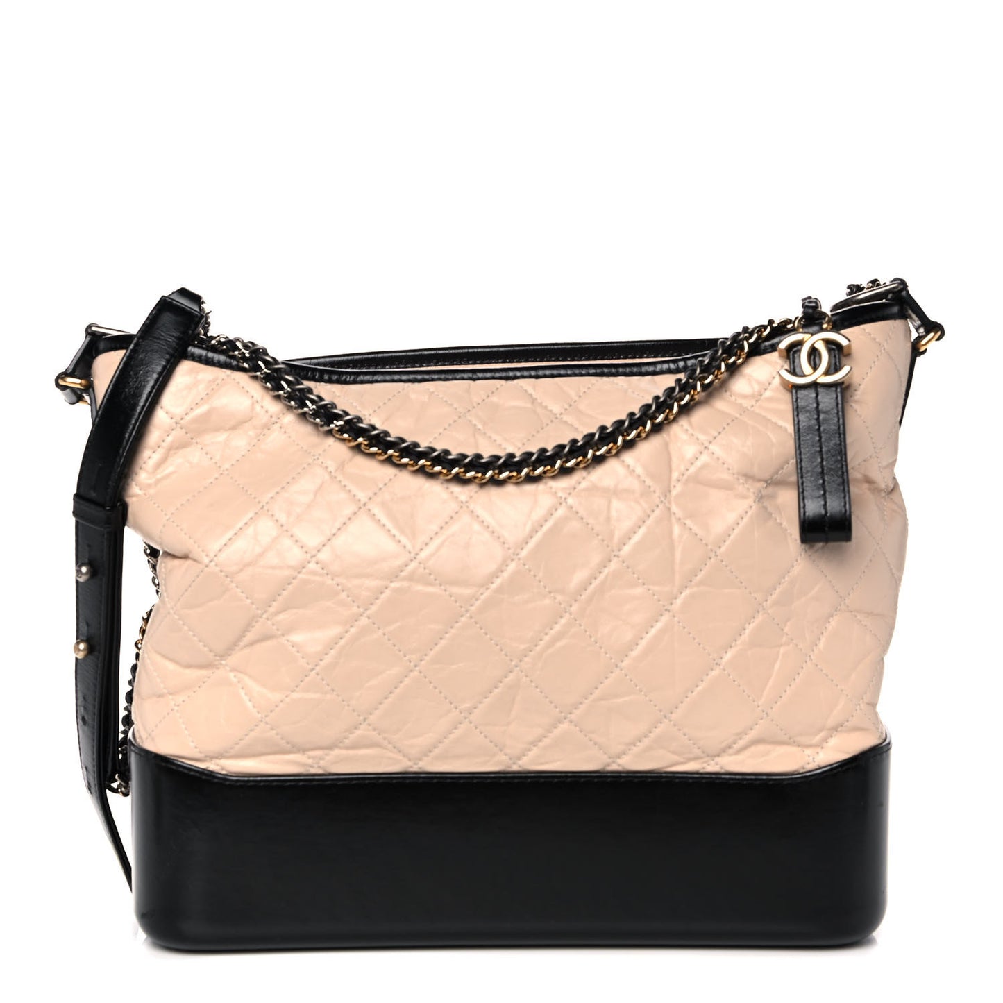 Aged Calfskin Quilted Large Gabrielle Hobo Beige Black