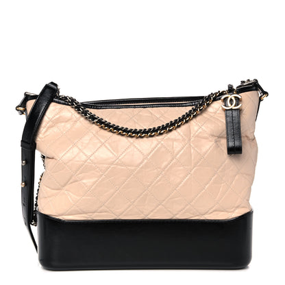 Chanel Aged Calfskin Quilted Large Gabrielle Hobo Beige Black 1 of 10