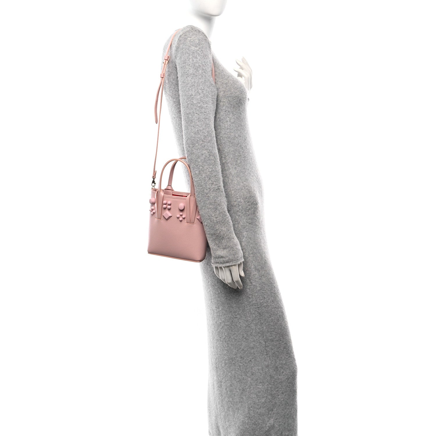 Christian Louboutin Calfskin Empire Spike Studded Mini North South Cabata Tote Rosy 2 of 9